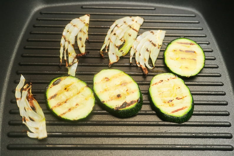 Zuchini and fennel in the pan while frying.