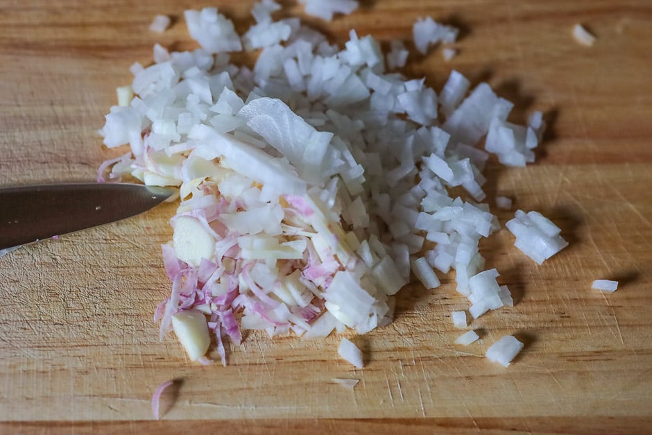 Cut the onions and garlic
