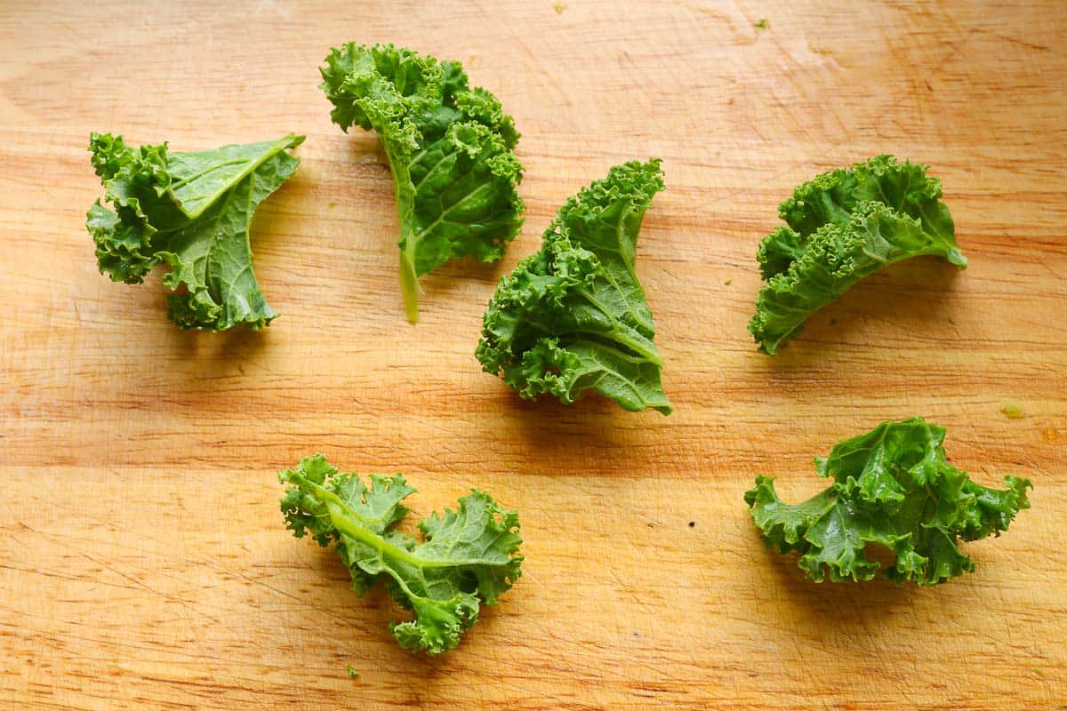 Kale leaves cut to chip size
