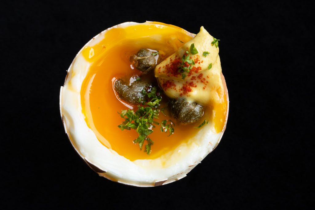 soft boiled egg with mustard