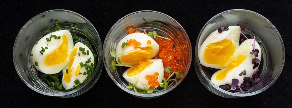 Eggs in glass served in variants