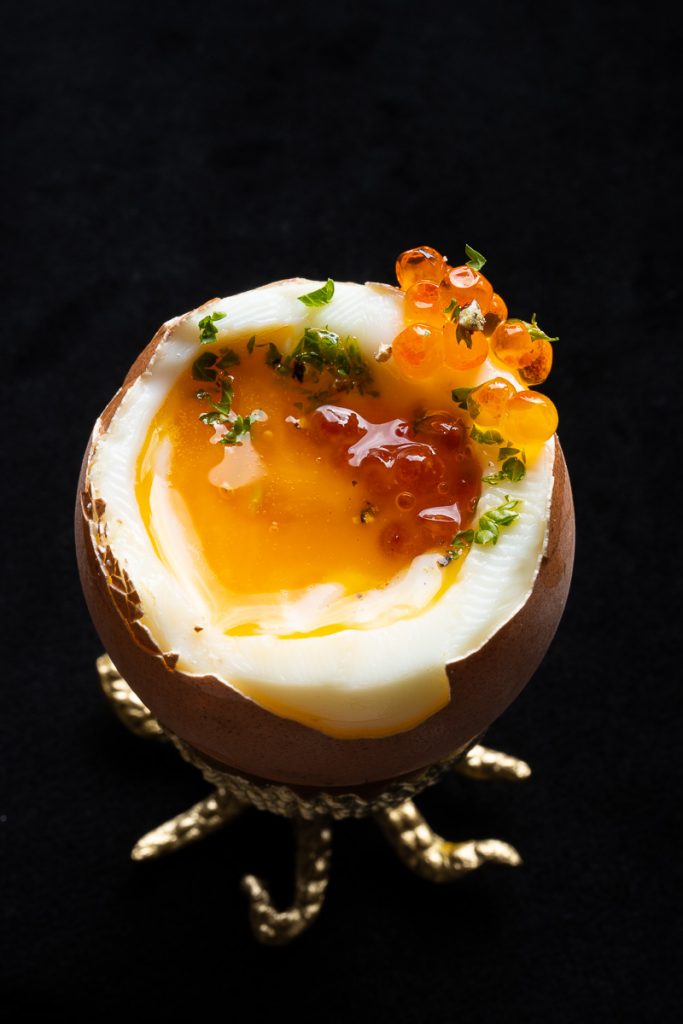 Soft boiled egg with caviar
