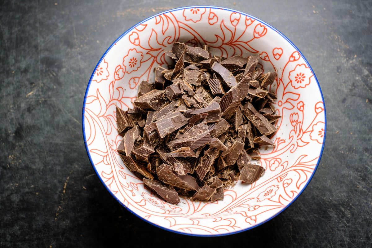Sliced chocolate in bowl