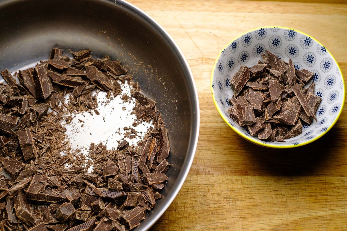 Divide the chopped chocolate to temper