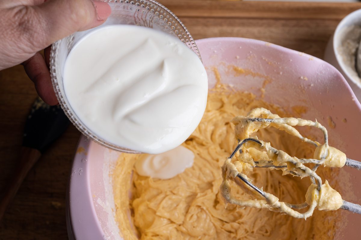 Add yoghurt to cake batter