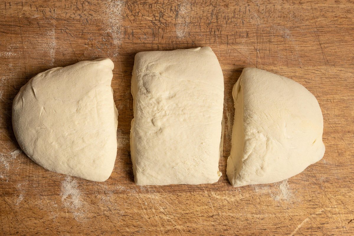 Divided and portioned pizza dough
