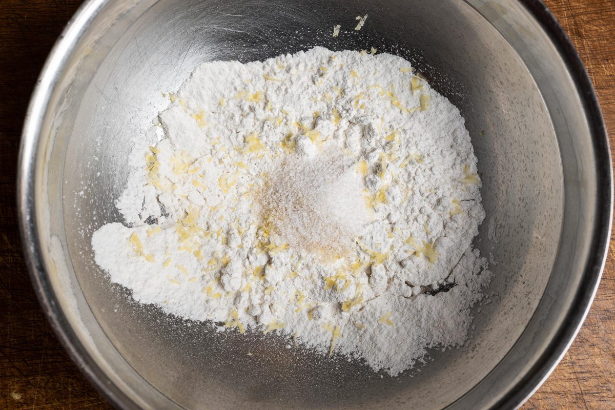Add sugar with salt to flour for pancake batter