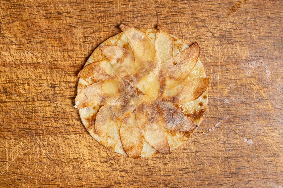 Apple flower on pancake is an apple pancake