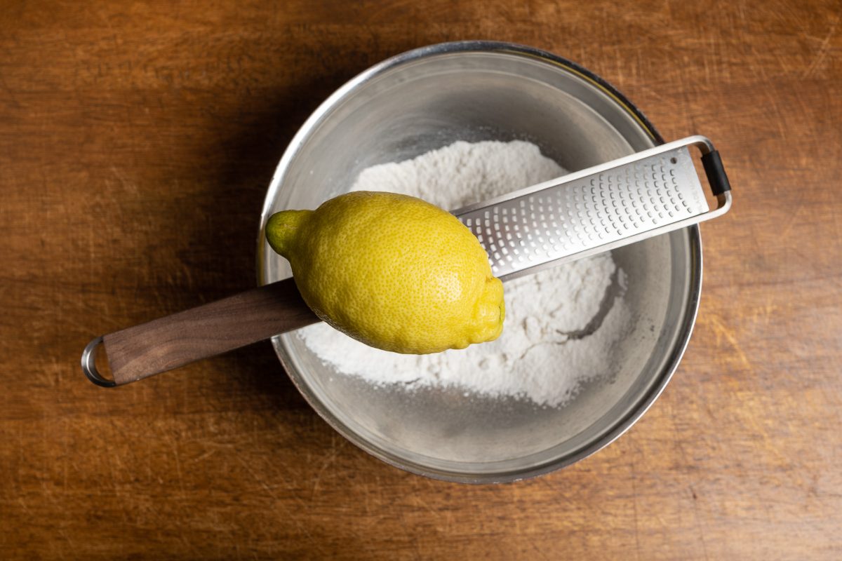 Lemon grater with lemon for pancake batter