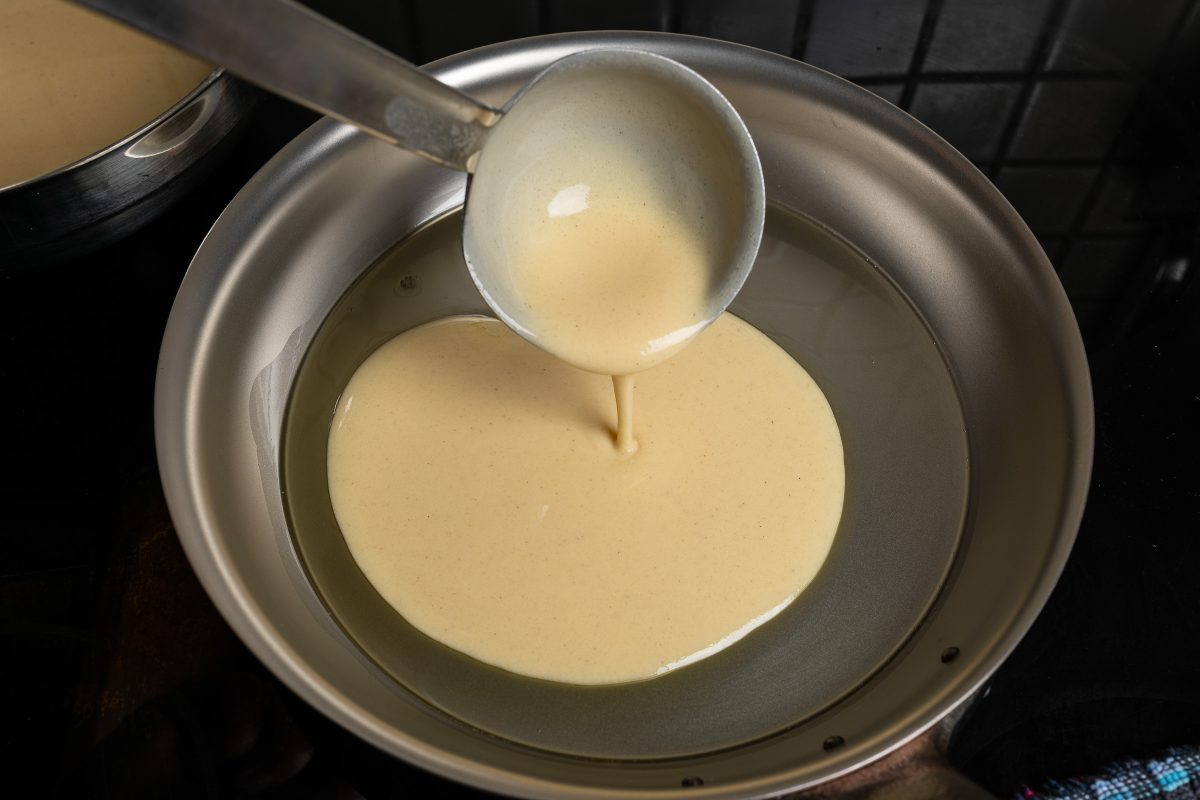 Pour the pancake batter into the pan