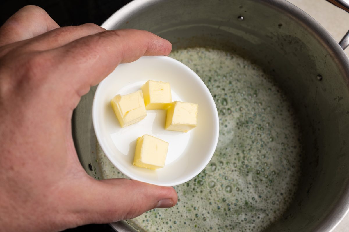 Add cold butter to the chervil soup