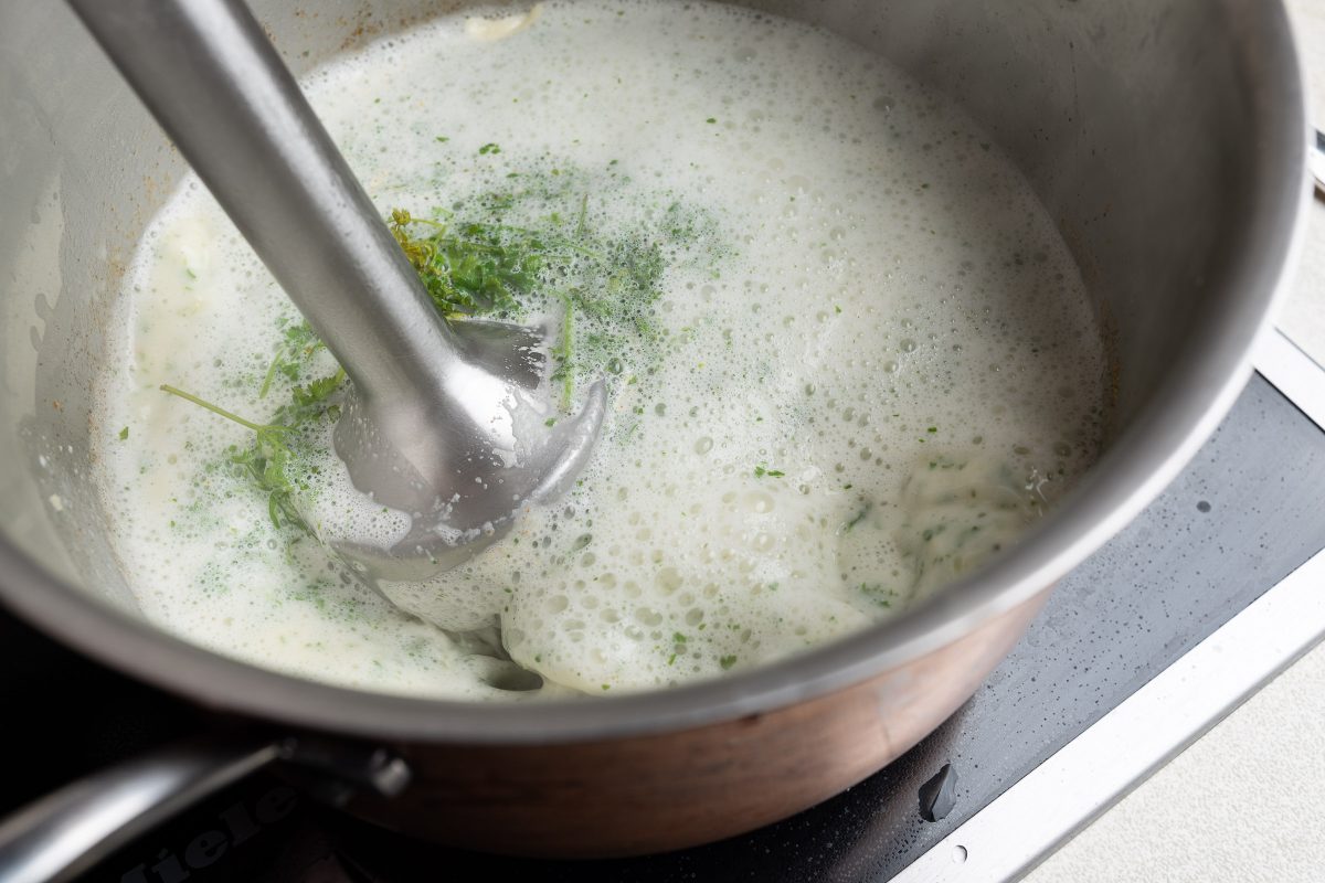 Mix fresh chervil into the soup