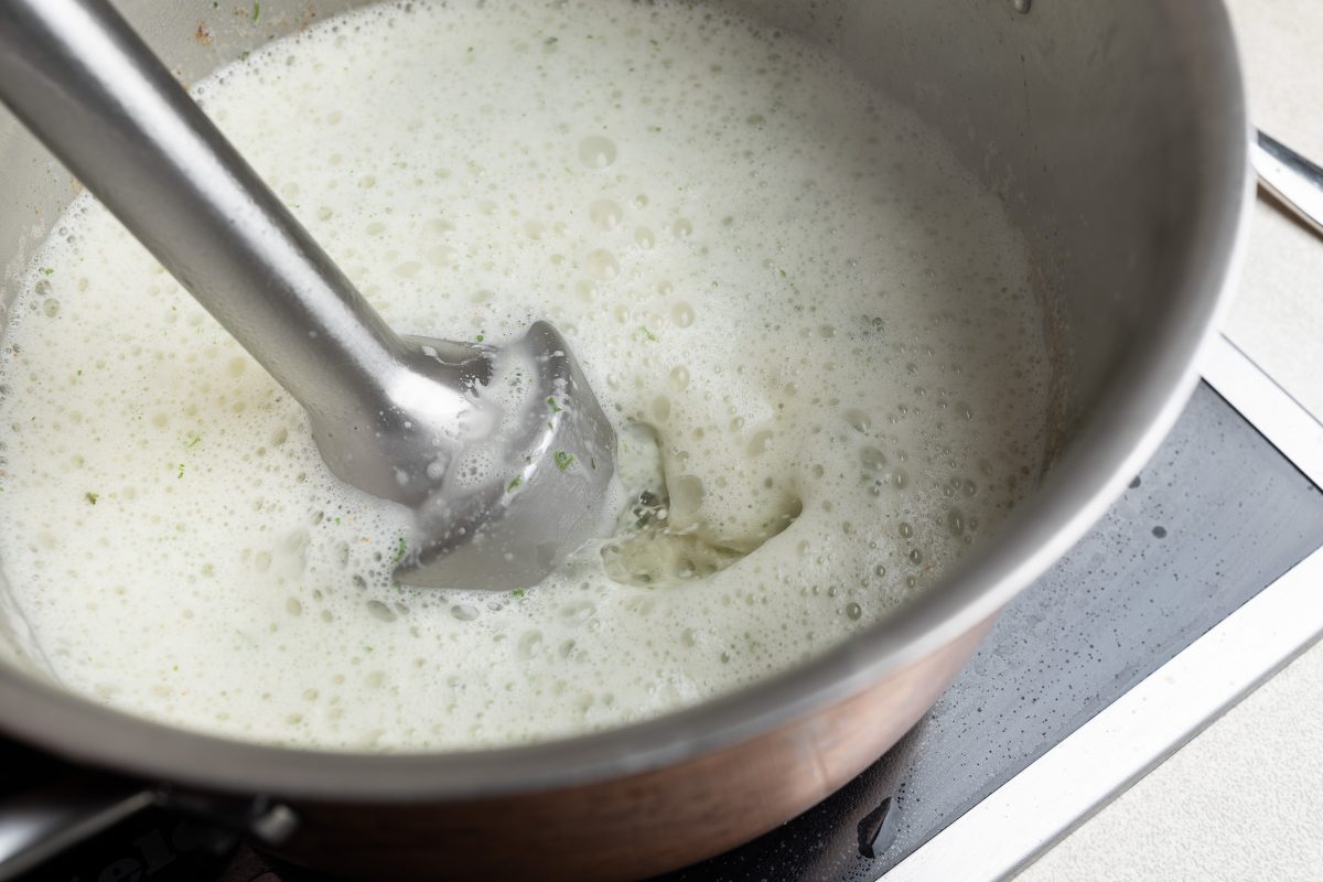 Mixing chervil soup.