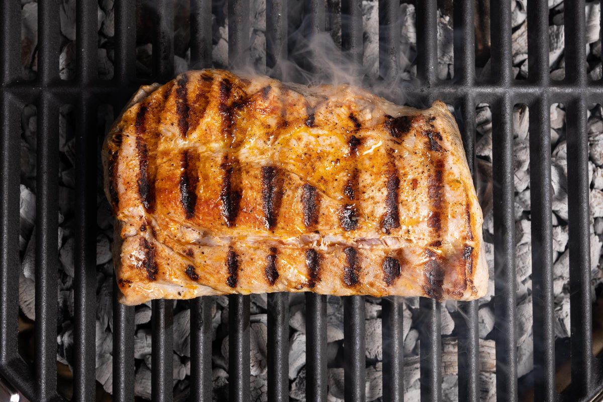 Grilling pork loin from above