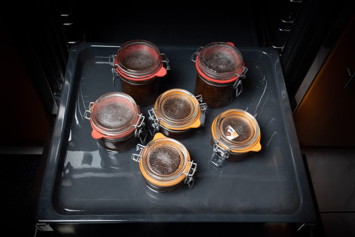 plum sauce in the oven while preserving